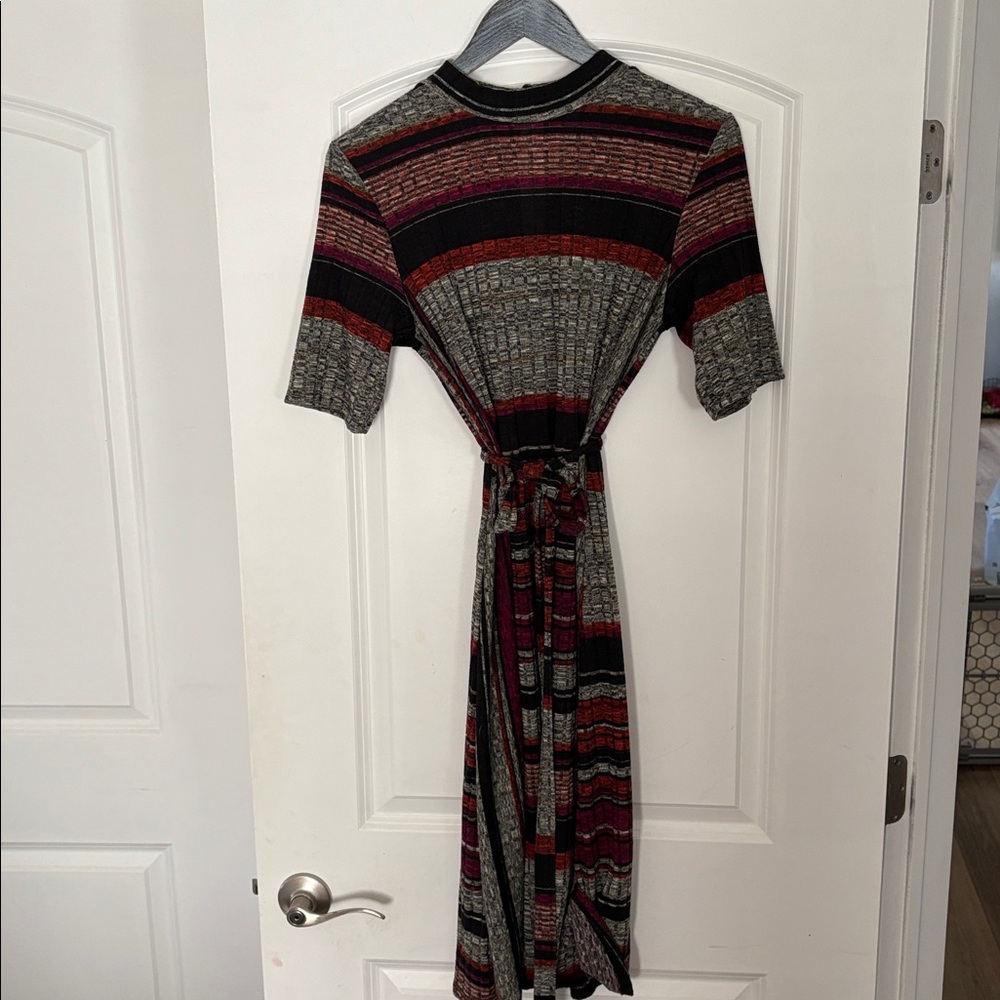 Striped Midi Dress in Red and Gray